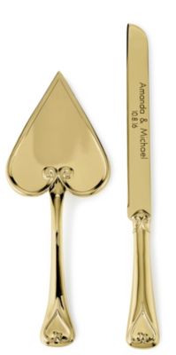 Gold Heart Cake Knife & Server Set