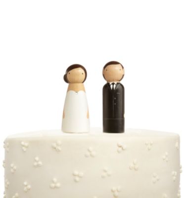 hand-painted wooden couple cake topper
