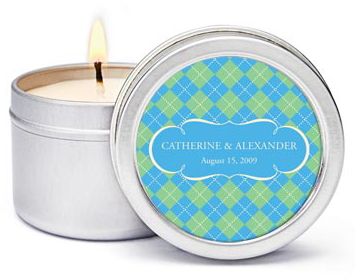 Personalized Soy Candle Favors - Argyle (Blue)