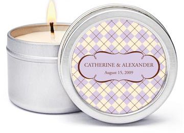 Personalized Soy Candle Favors - Argyle (Lavender)