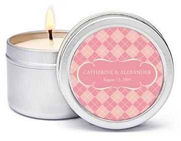 Personalized Soy Candle Favors - Argyle (Pink)