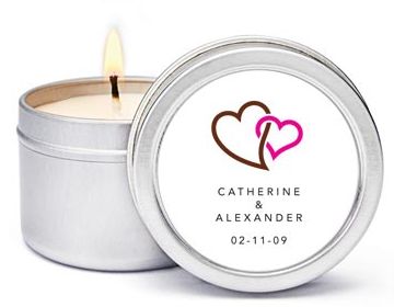 Personalized Soy Candle Favors - Double Heart (Brown)