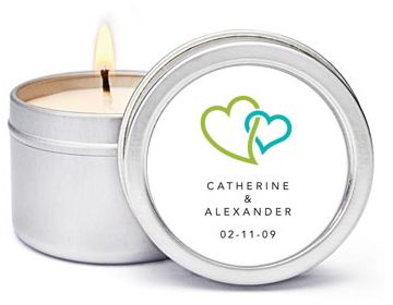 Personalized Soy Candle Favors - Double Heart (Green)