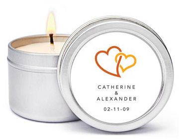 Personalized Soy Candle Favors - Double Heart (Orange)