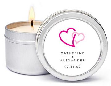 Personalized Soy Candle Favors - Double Heart (Pink)