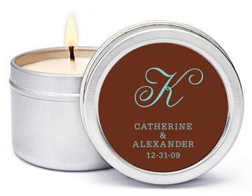 Personalized Soy Candle Favors - Initial (Blue/Brown)