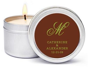 Personalized Soy Candle Favors - Initial (Green/Brown)