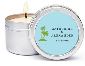 Personalized Soy Candle Favors - Palm Trees (Blue)