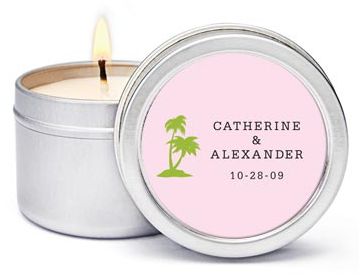 Personalized Soy Candle Favors - Palm Trees (Pink)