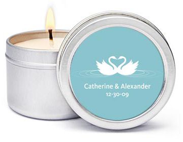 Personalized Soy Candle Favors - Swans (Blue)