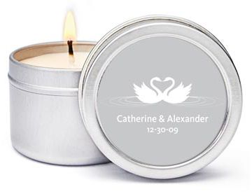 Personalized Soy Candle Favors - Swans (Silver)