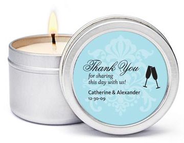 Personalized Soy Candle Favors - Toasting Flutes - Blue