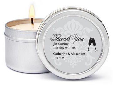 Personalized Soy Candle Favors - Toasting Flutes (Silver)