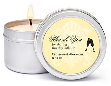 Personalized Soy Candle Favors - Toasting Flutes (Yellow)