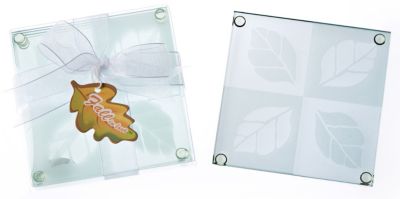 "Fall in Love" Frosted Leaf Design Glass Coaster Set