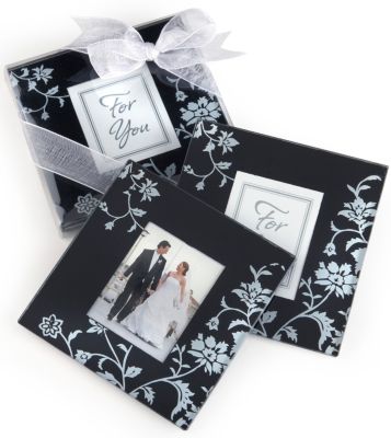 Black & White Floral Glass Photo Coaster Favor Set