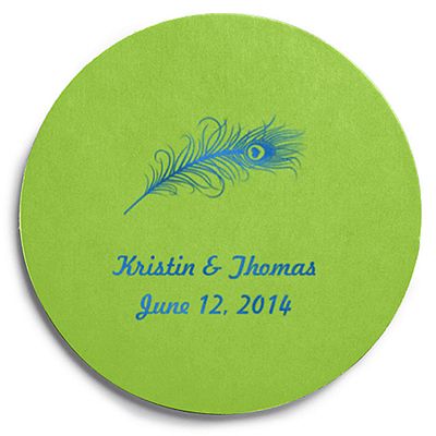 Deluxe Personalized Wedding Coasters - Peacock Feather