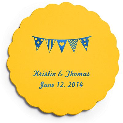Deluxe Personalized Wedding Coasters - Pennant Flag