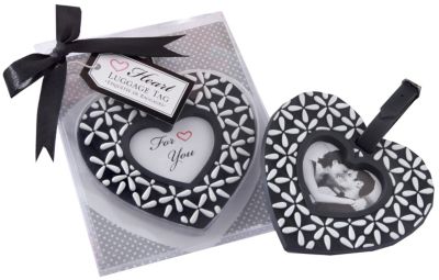 Black and White Heart Luggage Tag Favor