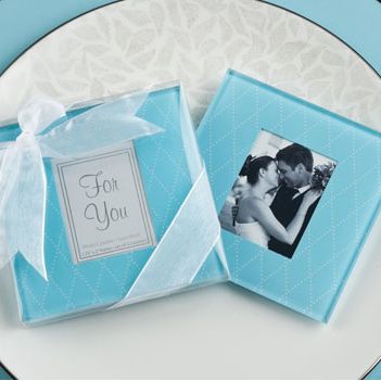 Blue Diamond Glass Photo Coaster Favor Set