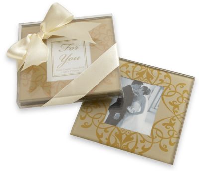 golden brocade elegant glass photo coaster favors
