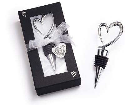 Heart Bottle Stopper Favor with Crystals