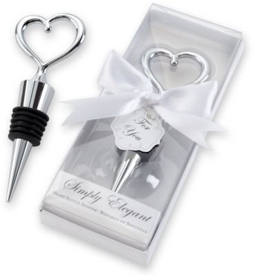 simply elegant chrome heart bottle stopper favor