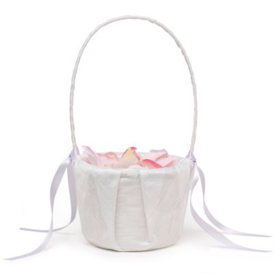 The Knot Colored Silk Flower Girl Basket - White