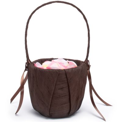 The Knot Colored Silk Flower Girl Basket - Chocolate