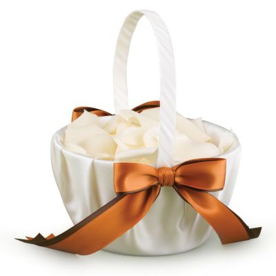 Two-Ribbon Custom Color Flower Girl Basket - Ivory
