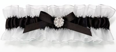 Satin Garter with Rhinestone - Black