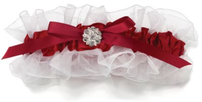 Satin Garter with Rhinestone - Red