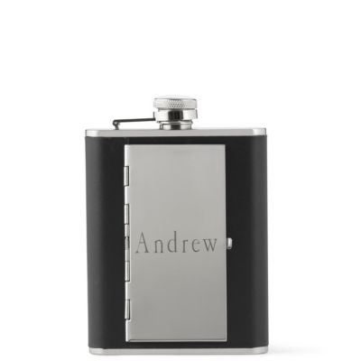 Black Leather Hip Flask and Cigarette Case