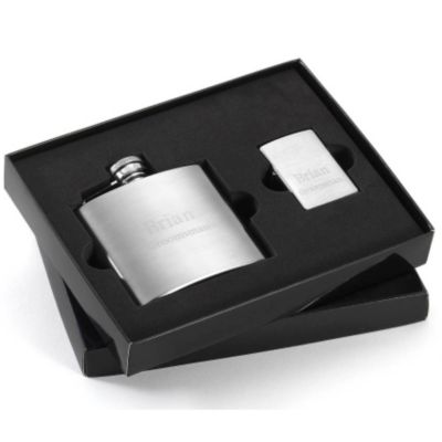 Brushed Flask & Zippo Lighter Gift Set