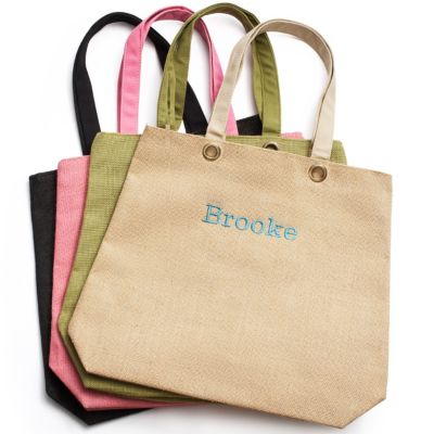 Monogrammed Jute Tote Bag
