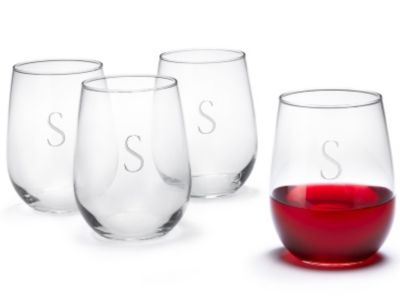 engraved stemless wine glass set