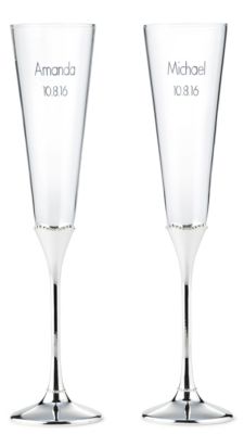 Waterford Lismore Bead Silver Stem Toasting Flutes