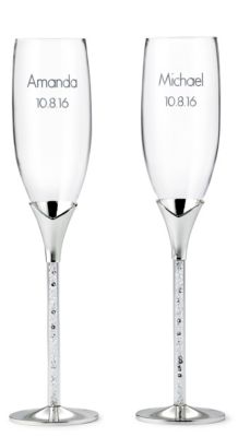 Rhinestone Stem Toasting Flutes