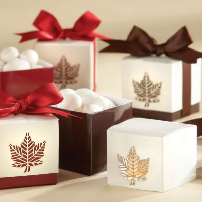 "autumn elegance" laser-cut fall leaf favor boxes