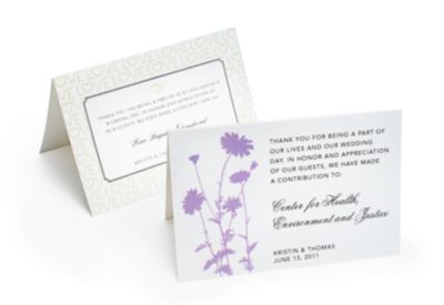 Charity Wedding Favors - Tent Cards