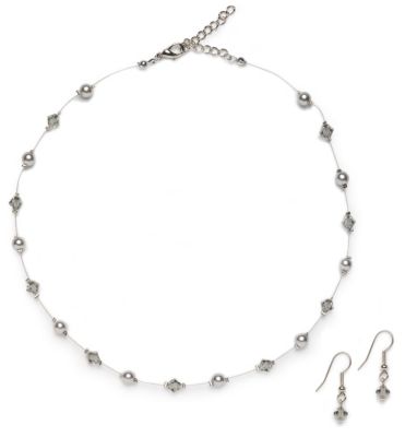 Pearl & Crystal Necklace and Earrings Set