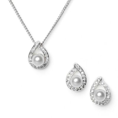 Pearl Loop Pendant & Earrings Set
