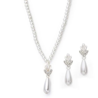 Faux Pearl Teardrop Necklace and Earring Set