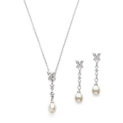 Butterfly Pearl Drop Pendant & Earring Set
