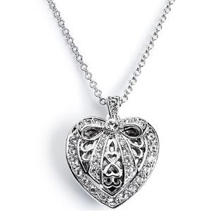 Rhinestone Heart Locket Necklace