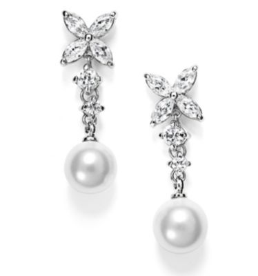 Pearl Drop Crystal Flower Earrings