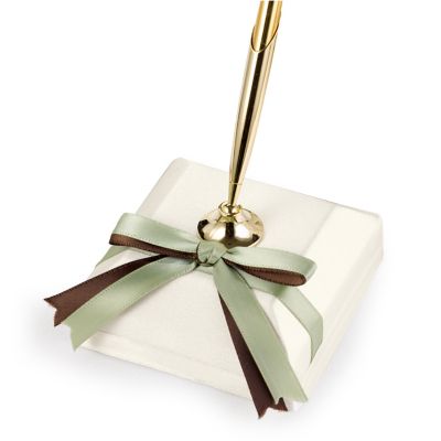Two-Ribbon Custom Color Pen & Holder - Ivory