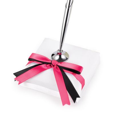 Two-Ribbon Custom Color Pen & Holder - White