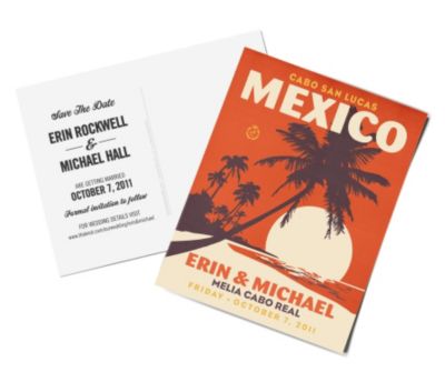 personalized save the date postcards - palm trees