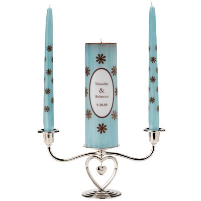 Personalized Unity Candle Set - Blue/Brown
